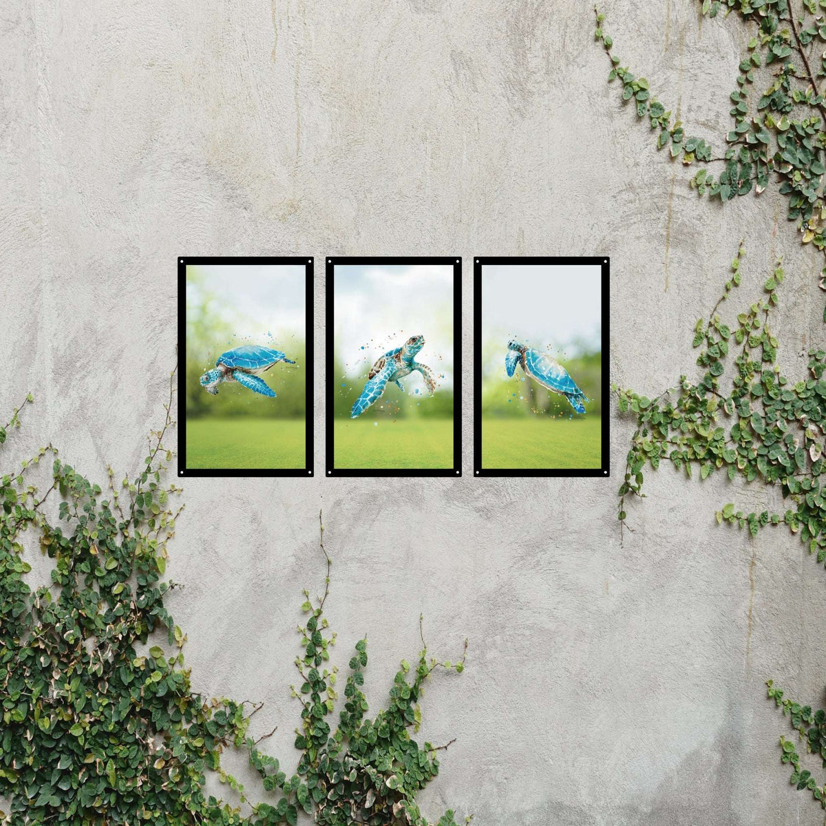 SunCatcher-UK Garden Mirror Set with Three Panels Featuring Nature-Inspired Design on a Wall