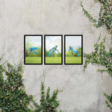 SunCatcher-UK Garden Mirror Set featuring three framed reflective panels with a nature backdrop