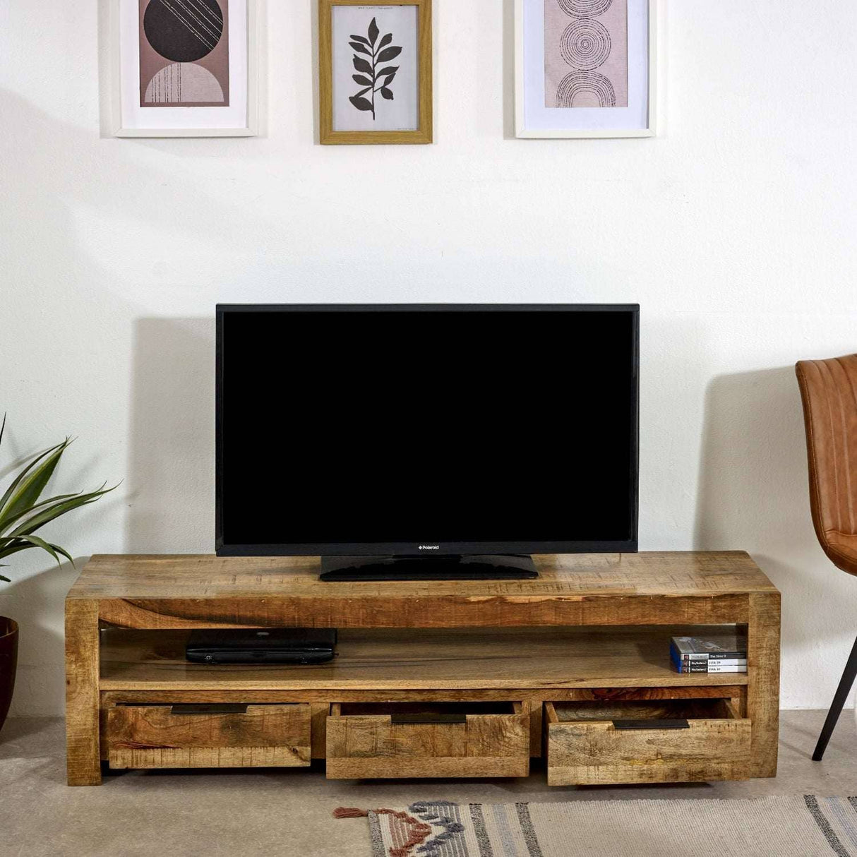 Merlin Mango Wooden Large TV Stand With 3 Drawers Verty Furniture