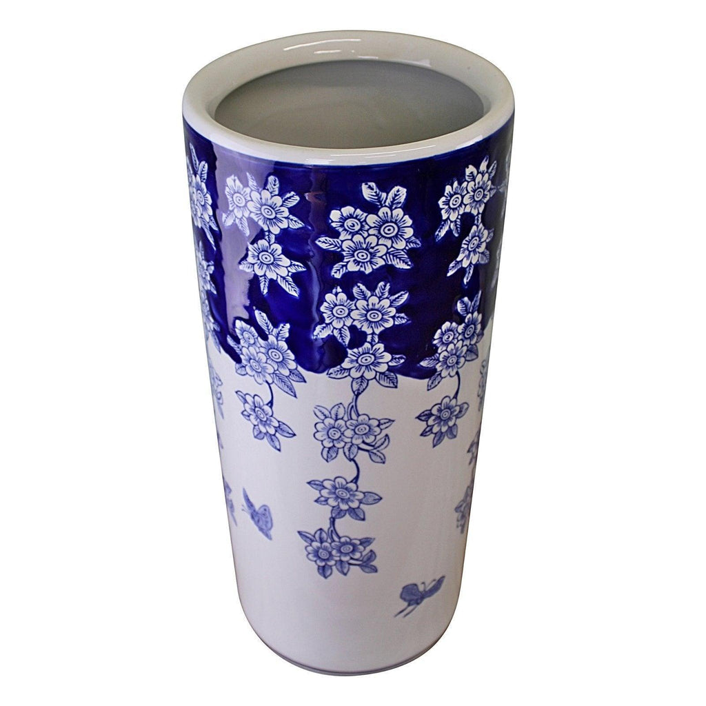 Umbrella Stand, Vintage Blue & White Flowers and Butterfly Design Geko Products