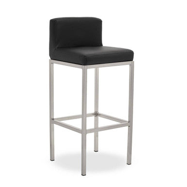 Orsina Bar Chair in black faux leather with a modern stainless steel frame for stylish seating