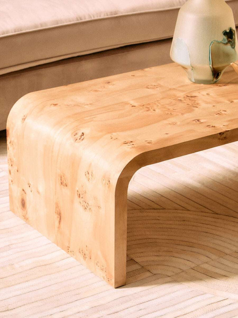 Mota Burl Wood Design Curved Coffee Table Orsina