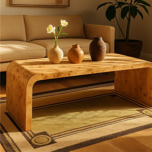 Mota Burl Wood Design Curved Coffee Table Orsina