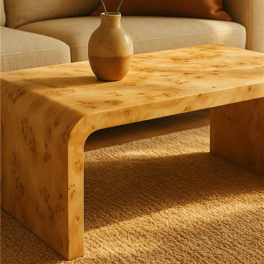 Mota Burl Wood Design Curved Coffee Table Orsina