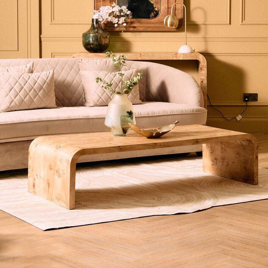 Mota Burl Wood Design Curved Coffee Table Orsina