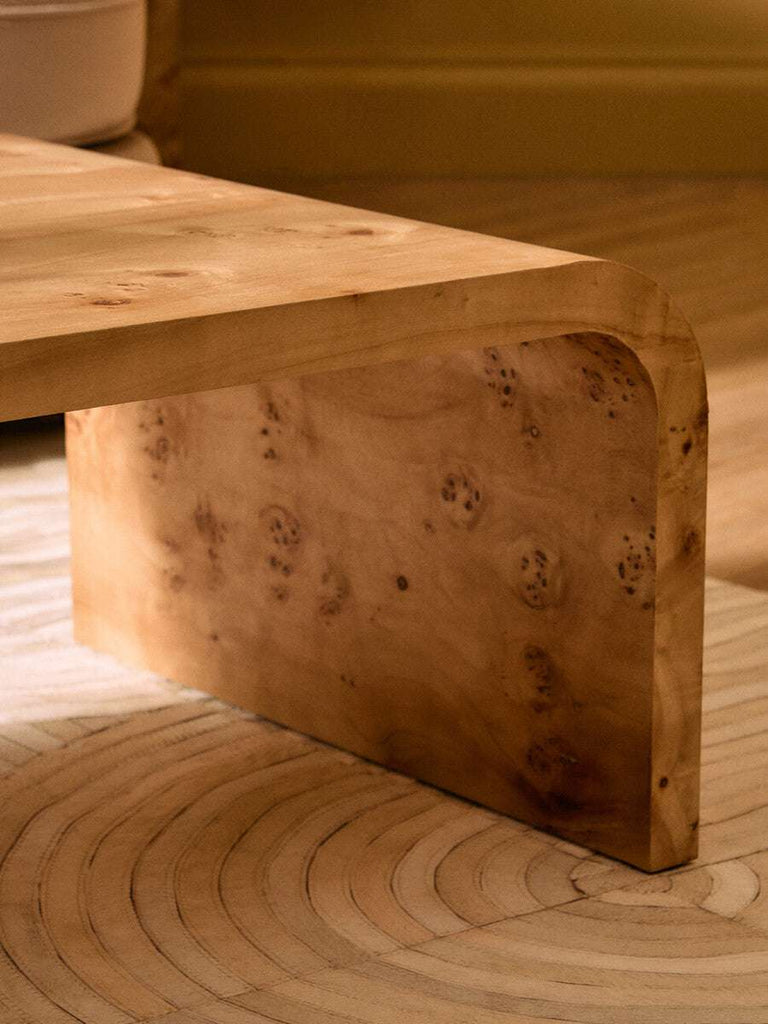 Mota Burl Wood Design Curved Coffee Table Orsina