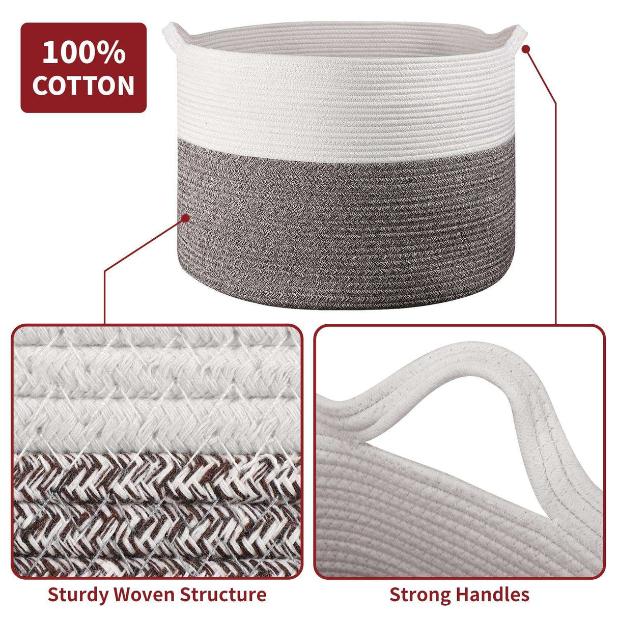 Vinsani Laundry Basket White & Natural Vinsani