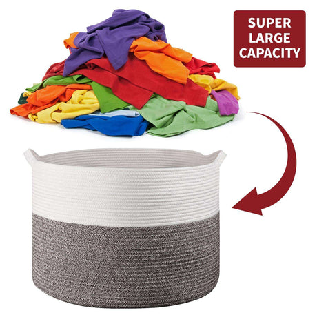 Vinsani Laundry Basket White & Natural Vinsani