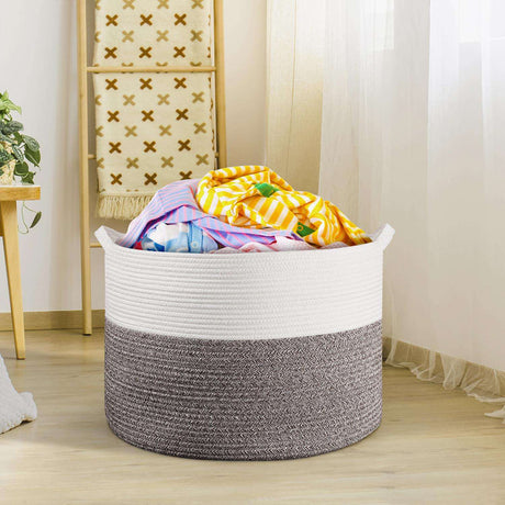 Vinsani Laundry Basket White & Natural Vinsani