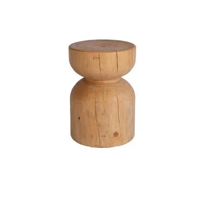 Nisu Home Wooden Side Table with a Unique Round Top and Cylindrical Base
