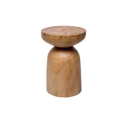 Natural wooden side table featuring a unique sculptural design for contemporary living spaces