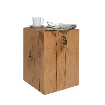 Nisu Home Rustic Wooden Side Table with Natural Finish for Home Decor and Coffee Cup Placement