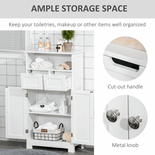 Bathroom Floor Cabinet 2 Drawers Adjustable Shelf White Removable kleankin