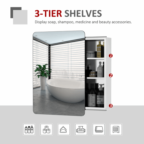 On-Wall Mounted Bathroom Storage Cabinet With Sliding Mirror Door kleankin