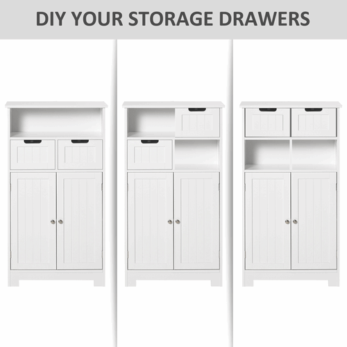 Bathroom Floor Cabinet 2 Drawers Adjustable Shelf White Removable kleankin