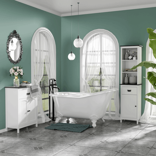 Freestanding Tall Bathroom Cabinet with Drawer and Adjustable Shelf White kleankin