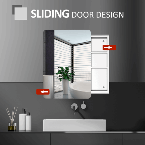 On-Wall Mounted Bathroom Storage Cabinet With Sliding Mirror Door kleankin