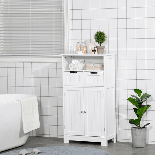 Bathroom Floor Cabinet 2 Drawers Adjustable Shelf White Removable kleankin
