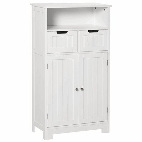 Bathroom Floor Cabinet 2 Drawers Adjustable Shelf White Removable kleankin