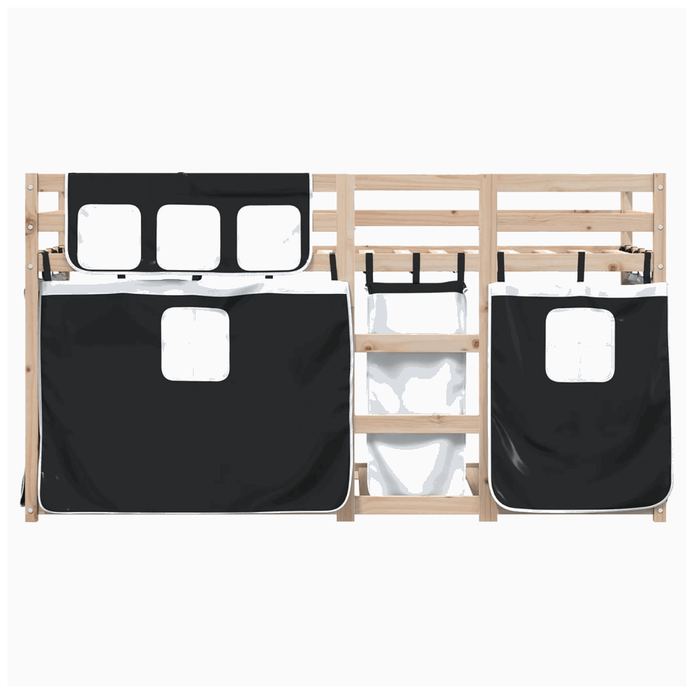 vidaXL Bunk Bed with Curtains White&Black 90x200 cm Solid Wood Pine vidaXL
