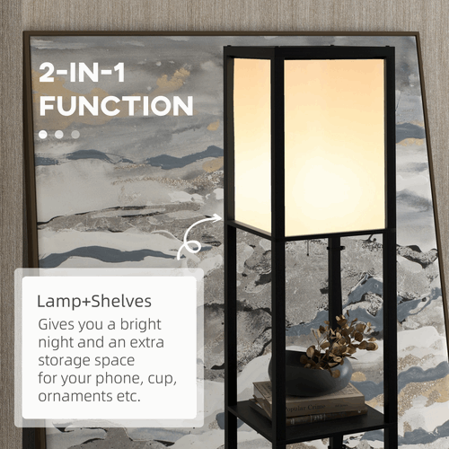 HOMCOM Shelf Floor Lamp with Dual Light, for Living Room, Bedroom, Black HOMCOM