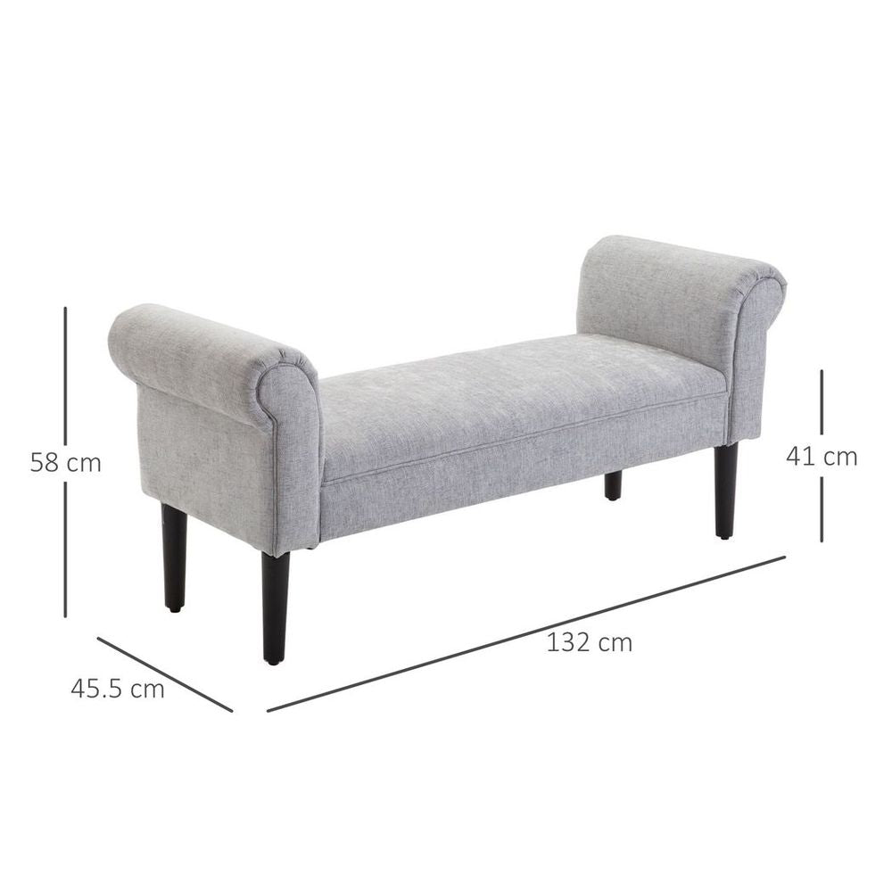 Modern Rolled Arm Bench Bed End Ottoman Sofa Seat Footrest Bedroom Entryway HOMCOM