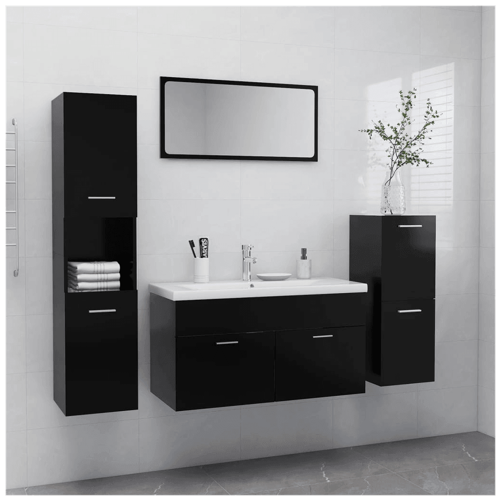 vidaXL Bathroom Furniture Set Black Engineered Wood vidaXL