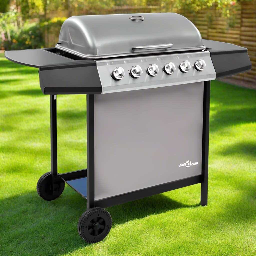 Gas BBQ Grill with 6 Burners Black and Silver (FR/BE/IT/UK/NL only) vidaXL