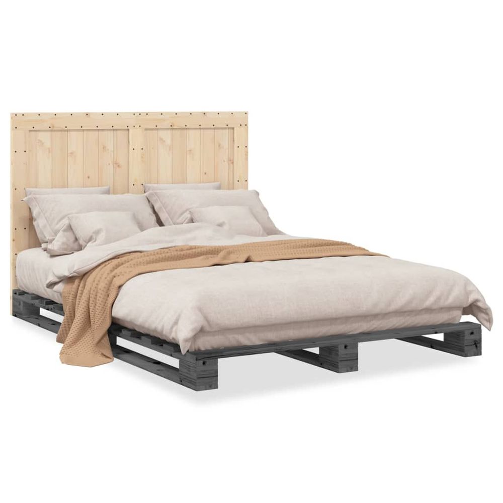 vidaXL Bed Frame with Headboard Grey 140x200 cm Solid Wood Pine vidaXL