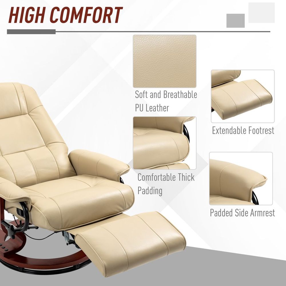 HOMCOM Ergonomic Office Recliner Sofa Chair PU Leather Armchair Lounger Cream HOMCOM