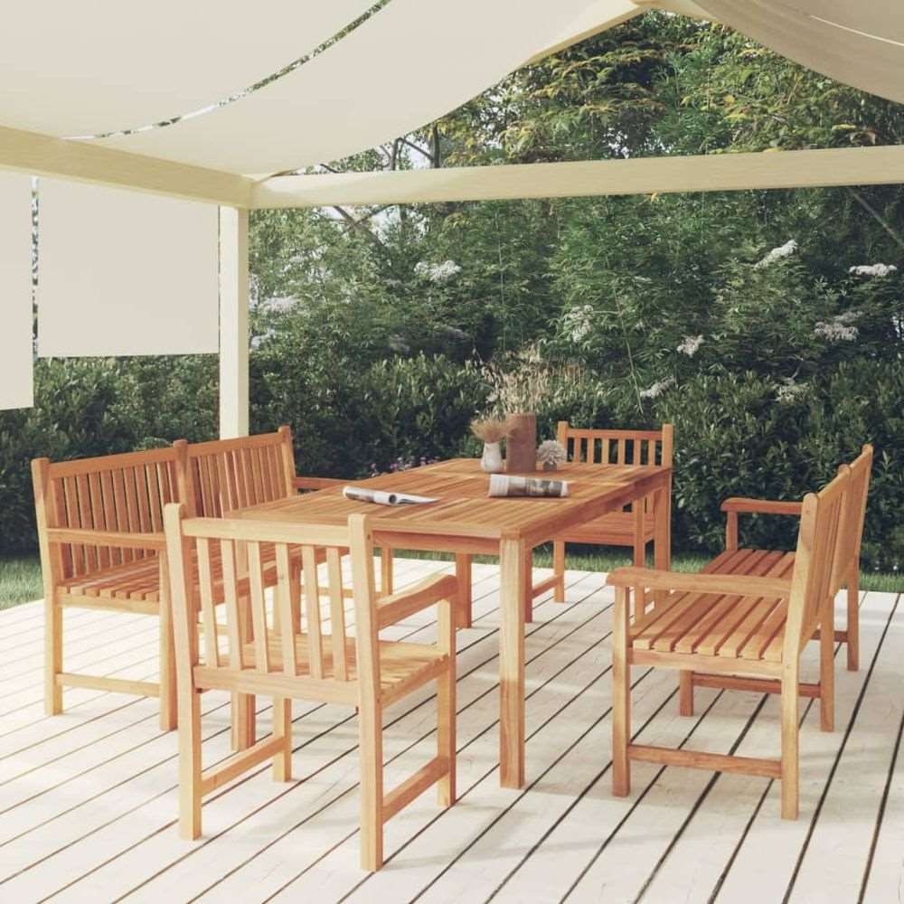 vidaXL 3 Piece Garden Dining Set Solid Wood Teak 2x bench + 2x armchair + table vidaXL