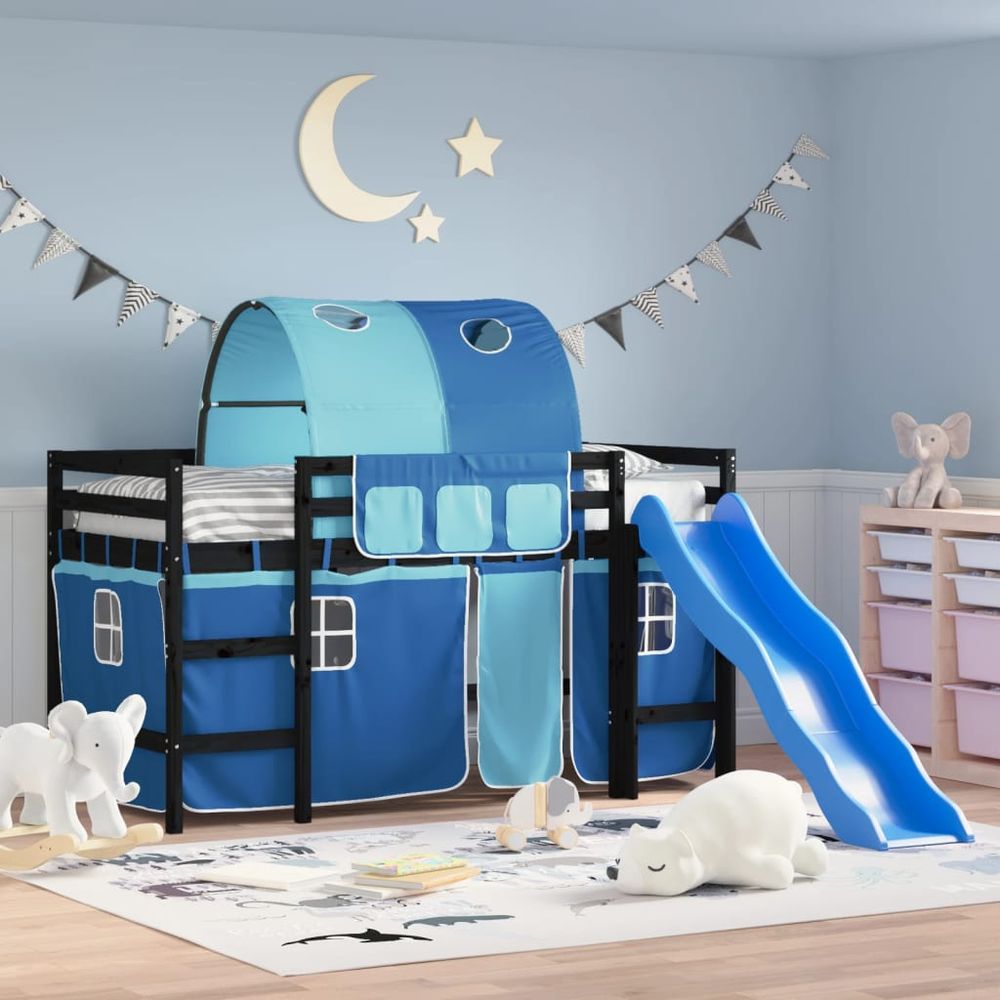 vidaXL Kids' Loft Bed with Tunnel White&Black 80x200cm Solid Wood Pine black and blue vidaXL