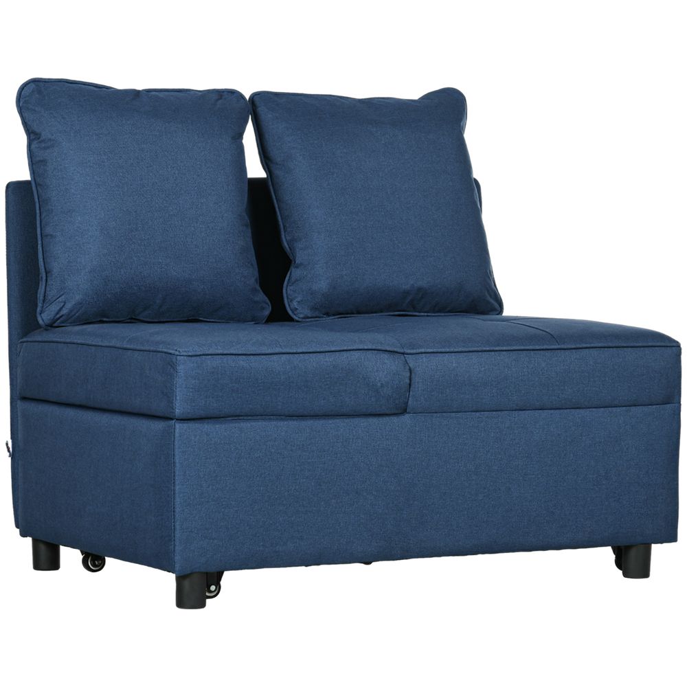 HOMCOM Folding Sleeper Sofa Bed Chair with Pillows, Pocket, Blue HOMCOM