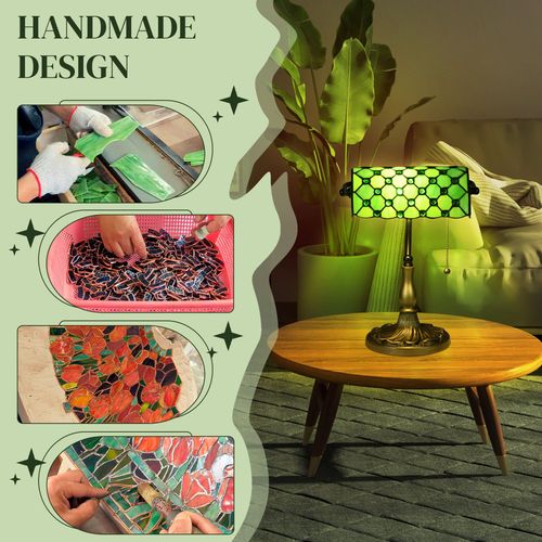 HOMCOM Stained Glass Table Lamp, for Bedroom Bedside, Bulb not Included HOMCOM