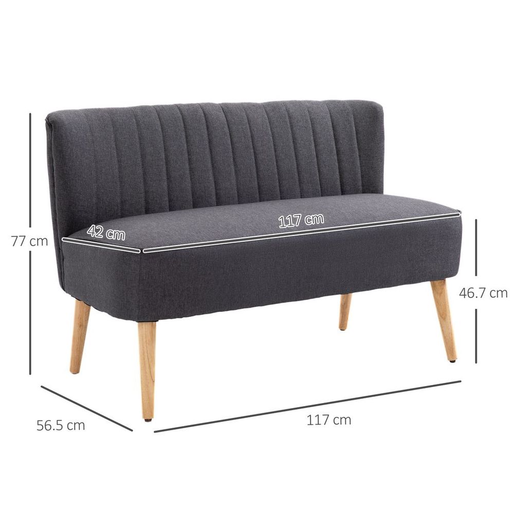 Modern Double Seat Sofa Loveseat Couch Padded Linen Wood Legs, Dark Grey HOMCOM