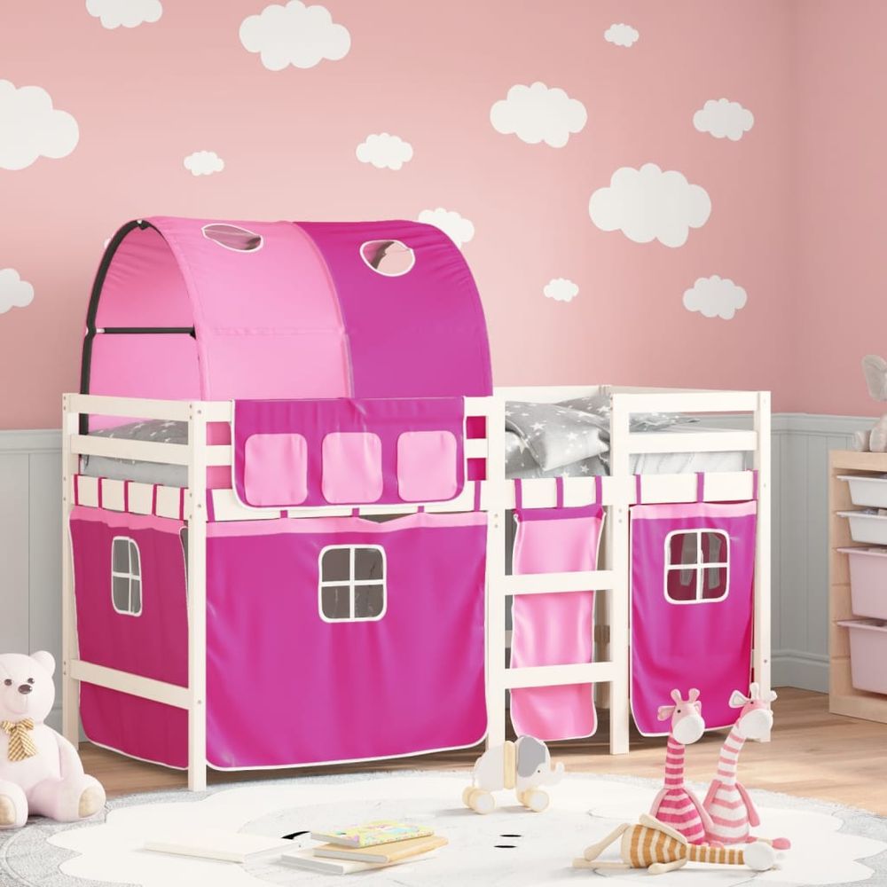 vidaXL Kids' Loft Bed with Tunnel White&Black 80x200 cm Solid Wood Pine white and pink vidaXL