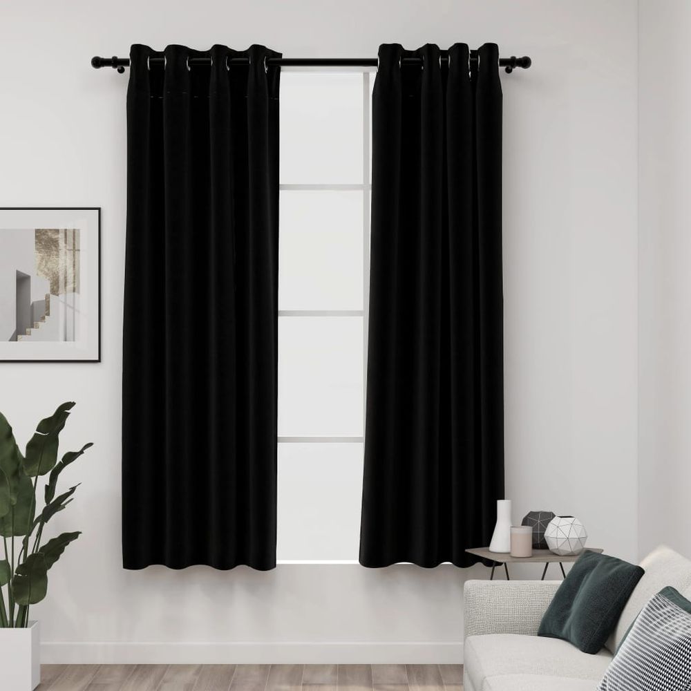 vidaXL Linen-Look Blackout Curtains with Grommets 2pcs Black 140x175cm vidaXL