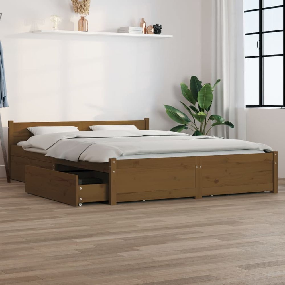 vidaXL Bed Frame with Drawers 120x190 cm Small Double honey brown vidaXL