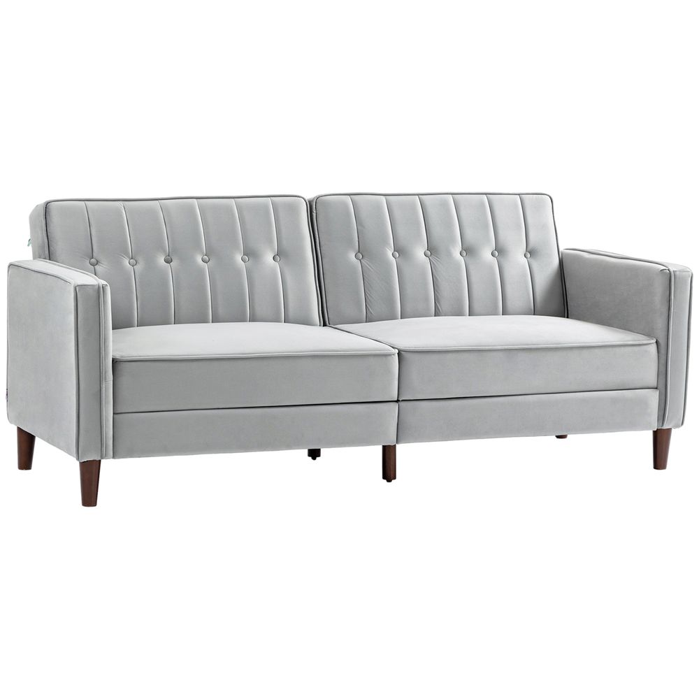 HOMCOM Convertible Sofa Futon Velvet-Touch Tufted Couch Sofa Bed Split Back Grey HOMCOM