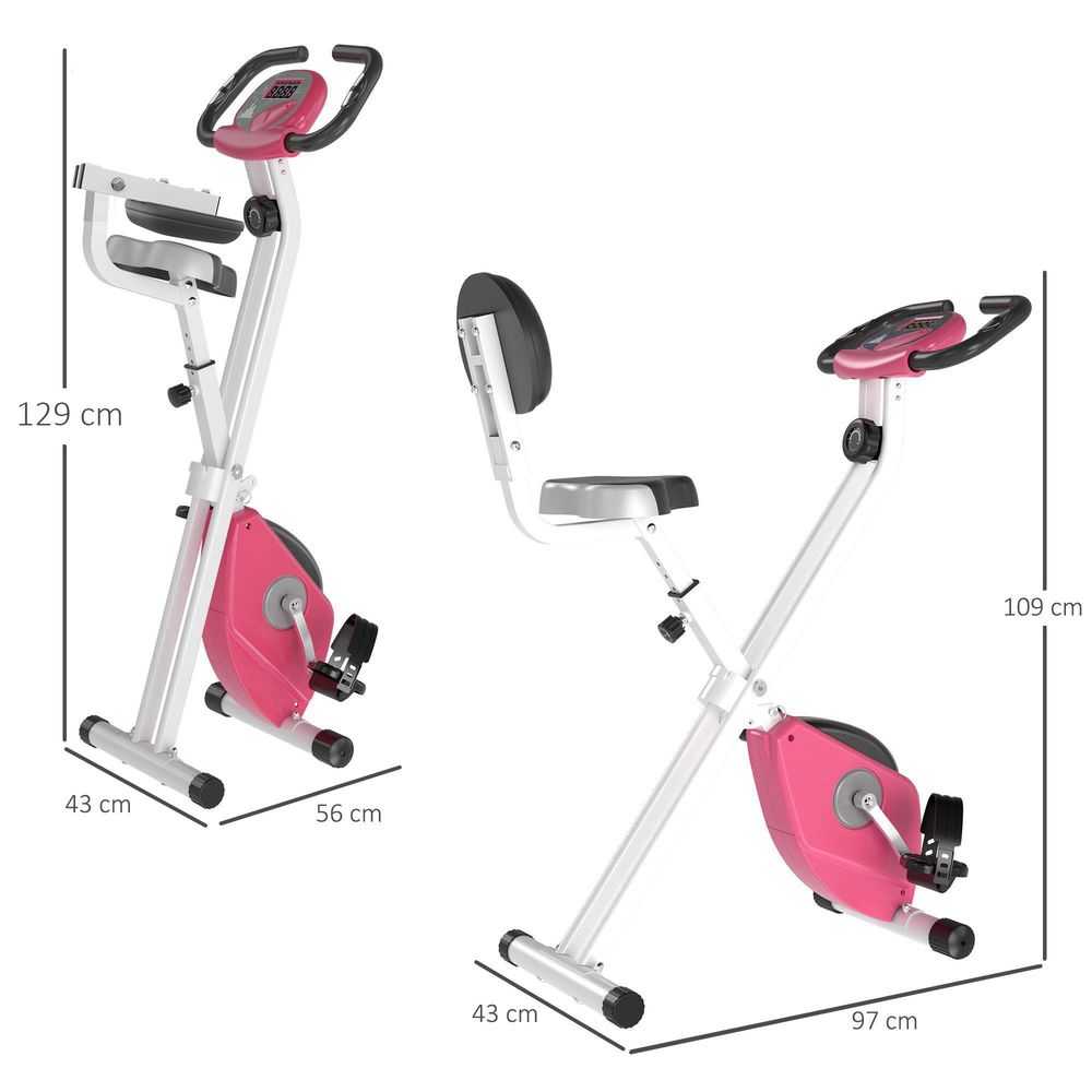 HOMCOM Magnetic Resistance Exercise Bike Foldable LCD Adjustable Seat Pink HOMCOM