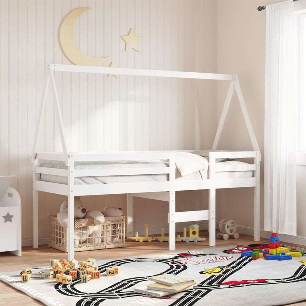 vidaXL High Sleeper Bed with Roof 90x200 cm Solid Wood Pine white vidaXL