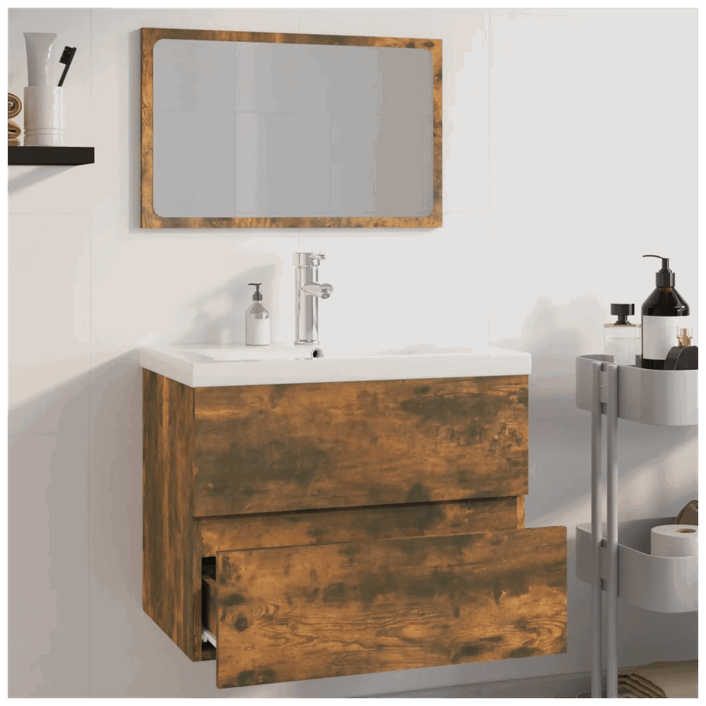 Bathroom Furniture Set Smoked Oak Engineered Wood vidaXL