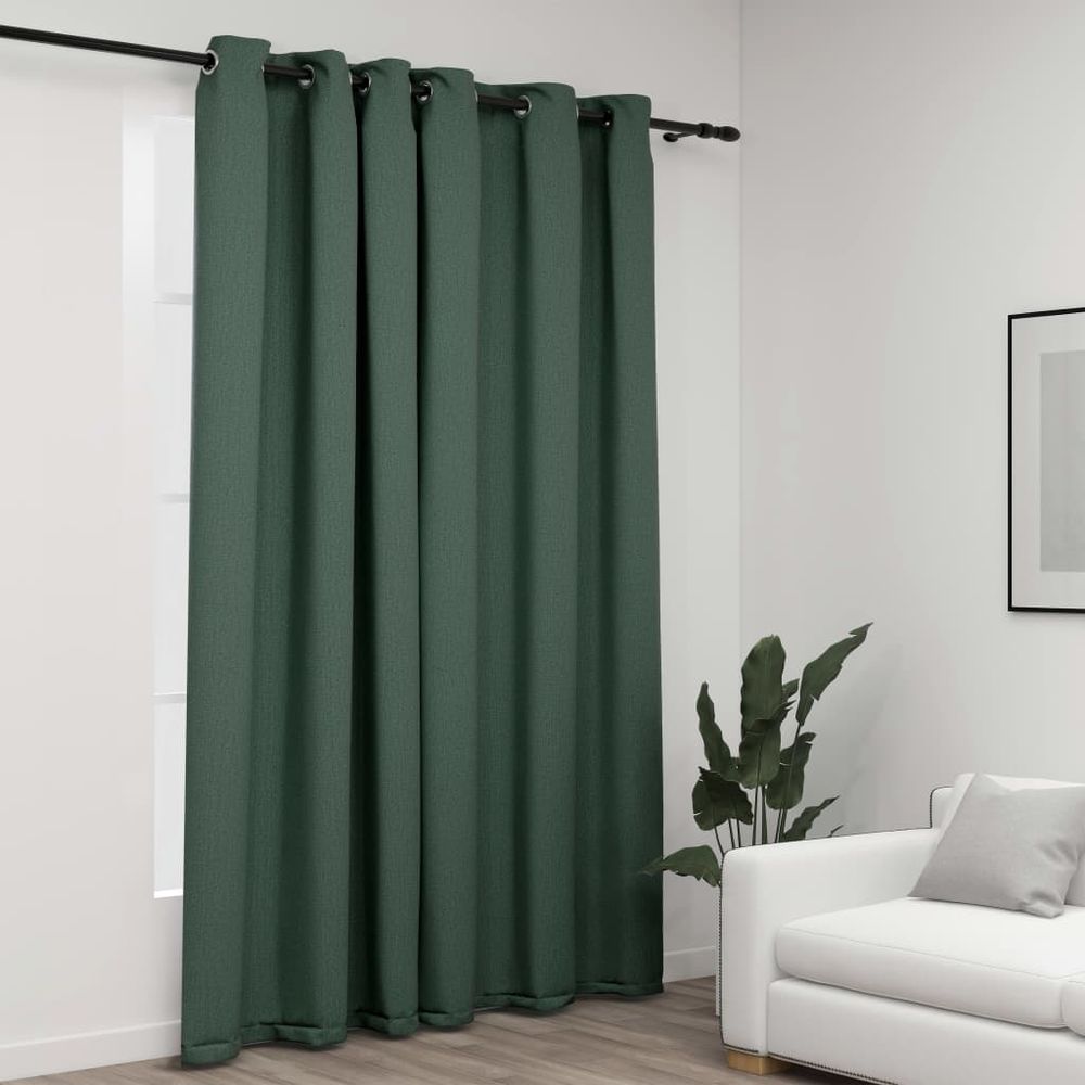 vidaXL Linen-Look Blackout Curtains with Grommets Black 290x245cm vidaXL