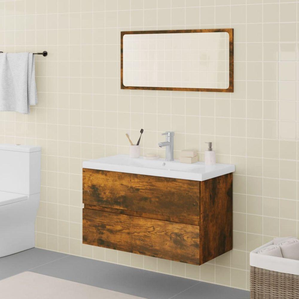 Bathroom Furniture Set Smoked Oak Engineered Wood smoked oak vidaXL