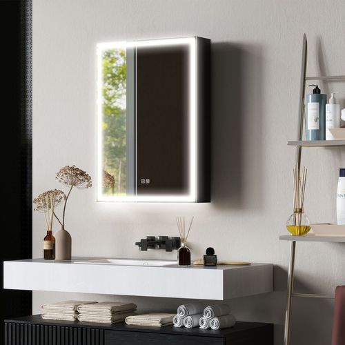 HOMCOM Bathroom Cabinet with Mirror, LED Lights and Demister Pad, Black HOMCOM