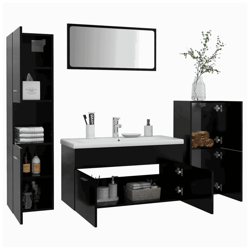 vidaXL Bathroom Furniture Set Black Engineered Wood vidaXL