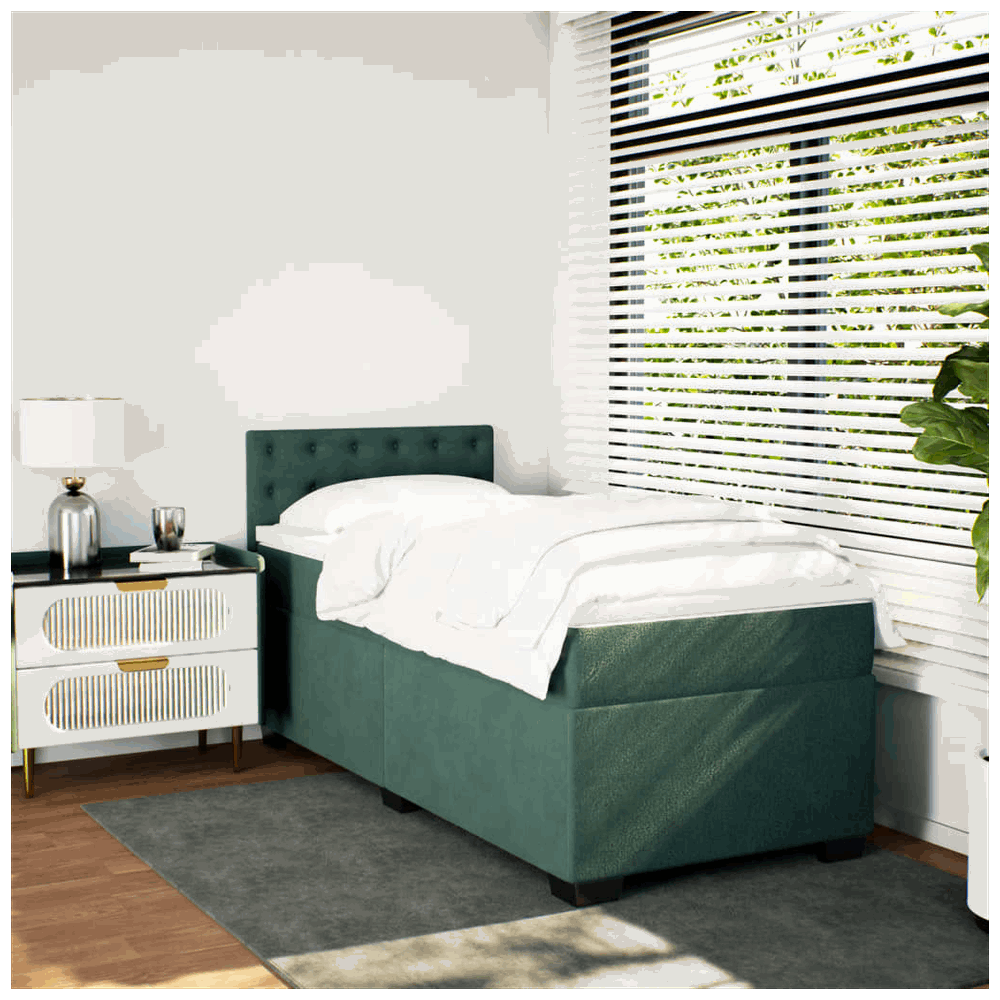 vidaXL Box Spring Bed with Mattress Dark Green 90x190 cm Velvet vidaXL