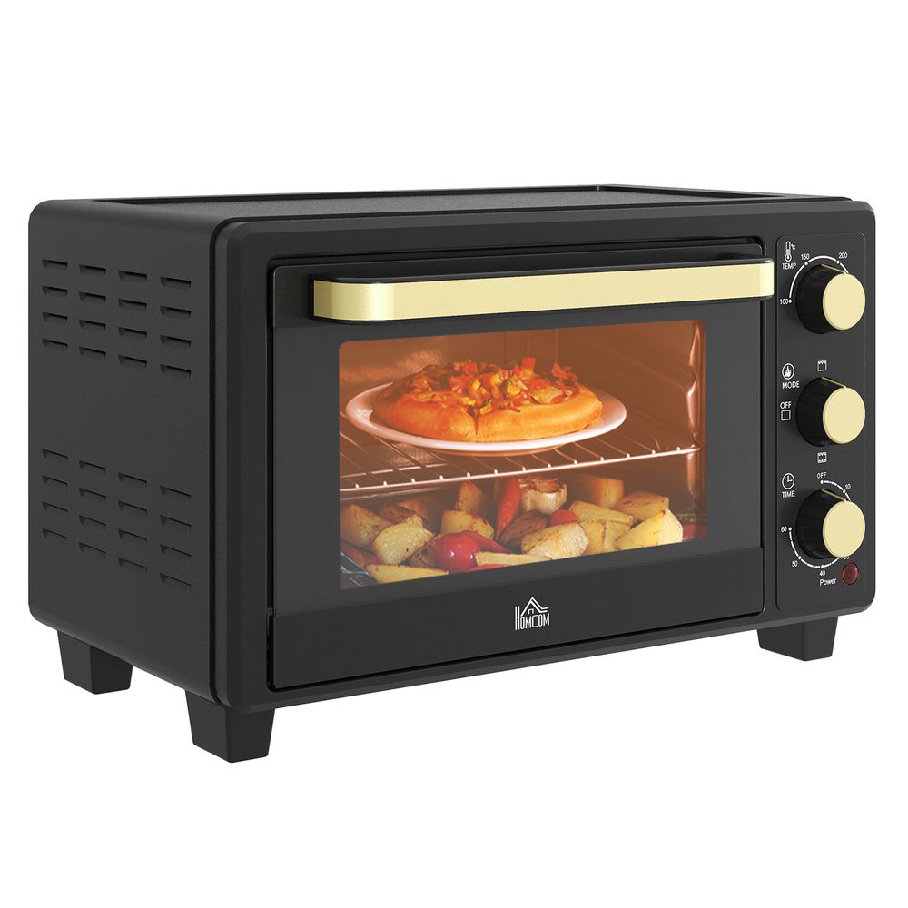 HOMCOM Mini Oven 16L Countertop Oven with Adjustable Temp Timer 1400W, Black HOMCOM