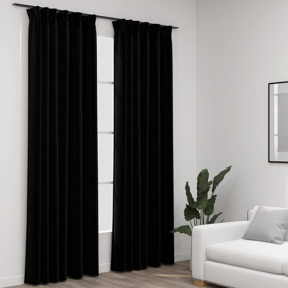 vidaXL Linen-Look Blackout Curtains with Hooks 2 pcs Black 140x175 cm vidaXL