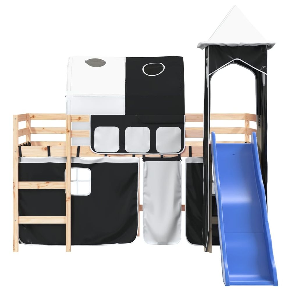 vidaXL Kids' Loft Bed with Tower White&Black 80x200cm Solid Wood Pine vidaXL